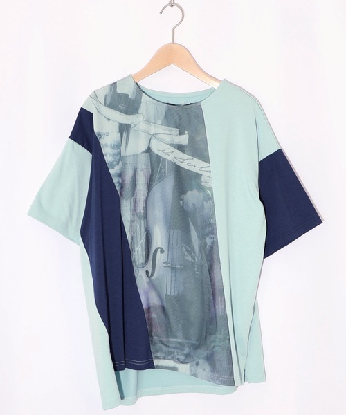 セール】552202：アートコラージュ チュール重ね切替Tシャツ（T
