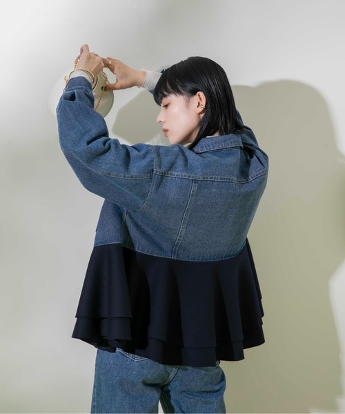 【新品】エイミーロウデニムジャケット 新品未使用 エイミーロウ アシメフリルデニムジャケット Gジャン ブルー