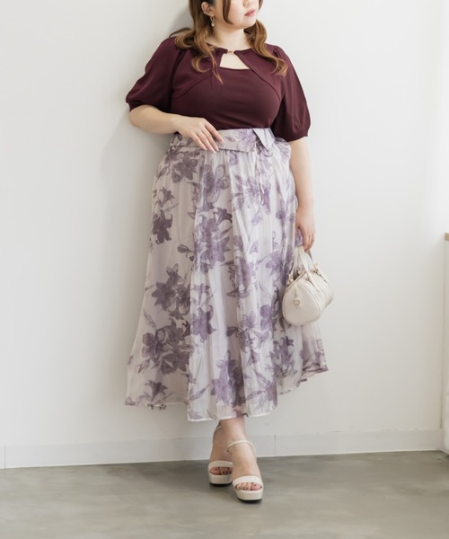 CLETTE（クレット）の「デコルテデザインサマーニット（ニット/セーター・レディース・ラベンダー/ブラック/ワイン・4L/3L/LL）」の14枚目の写真