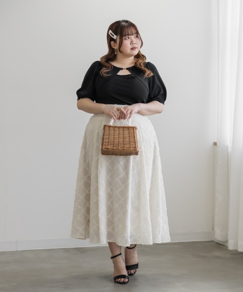 CLETTE（クレット）の「デコルテデザインサマーニット（ニット/セーター・レディース・ラベンダー/ブラック/ワイン・4L/3L/LL）」の5枚目の写真