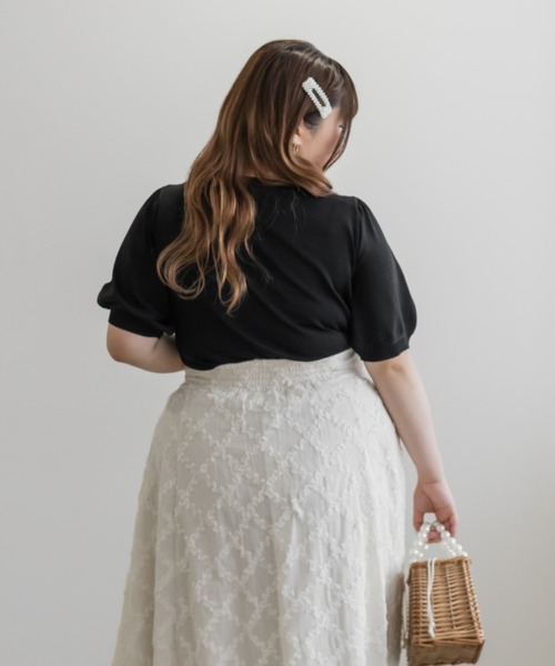 CLETTE（クレット）の「デコルテデザインサマーニット（ニット/セーター・レディース・ラベンダー/ブラック/ワイン・4L/3L/LL）」の6枚目の写真