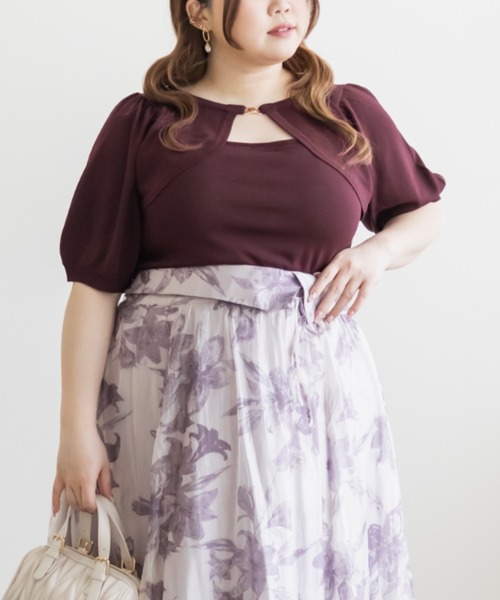 CLETTE（クレット）の「デコルテデザインサマーニット（ニット/セーター・レディース・ラベンダー/ブラック/ワイン・4L/3L/LL）」の12枚目の写真