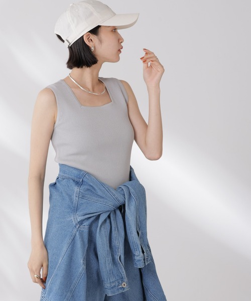 NANO universe(ナノユニバース)の「前後2wayスクエア&クルーネックリブニットタンクトップ(タンクトップ・レディース・グレー/ホワイト/ブラック・FREE)」の15枚目の写真