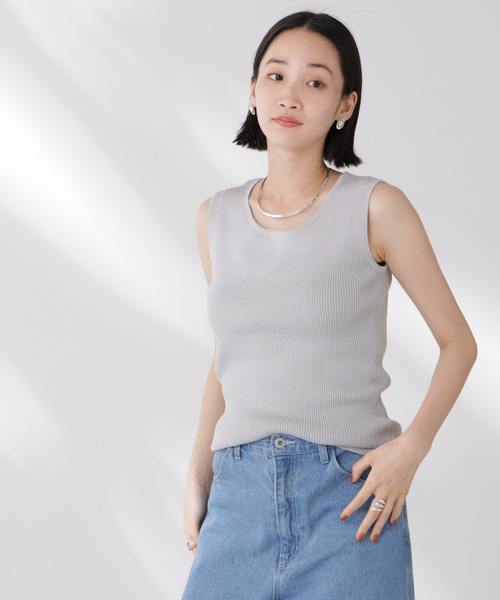 NANO universe(ナノユニバース)の「前後2wayスクエア&クルーネックリブニットタンクトップ(タンクトップ・レディース・グレー/ホワイト/ブラック・FREE)」の12枚目の写真