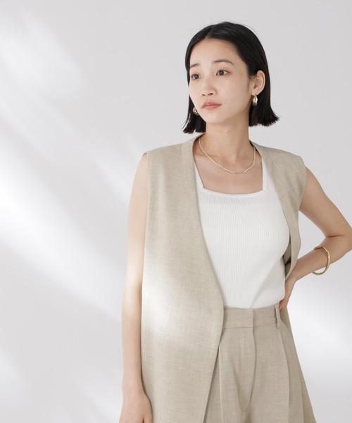 NANO universe(ナノユニバース)の「前後2wayスクエア&クルーネックリブニットタンクトップ(タンクトップ・レディース・グレー/ホワイト/ブラック・FREE)」の4枚目の写真