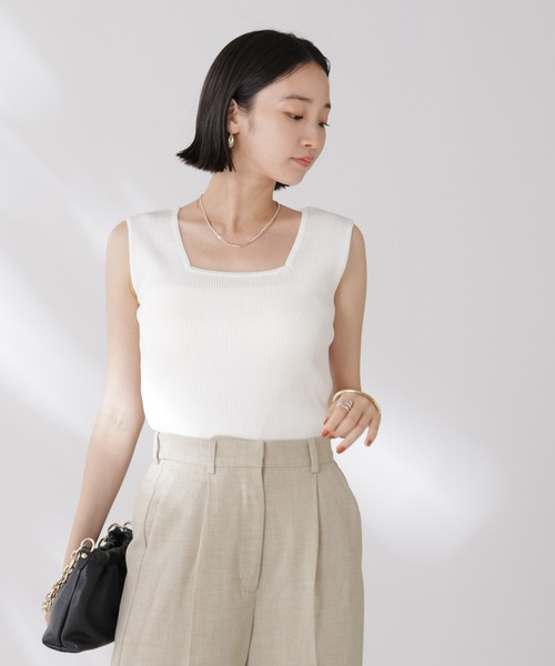 NANO universe(ナノユニバース)の「前後2wayスクエア&クルーネックリブニットタンクトップ(タンクトップ・レディース・グレー/ホワイト/ブラック・FREE)」の7枚目の写真