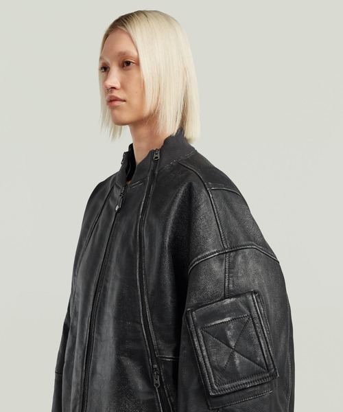 UNISEX】LEATHER MACRO BALLOON BOMBER/バルーンシルエットオーバー