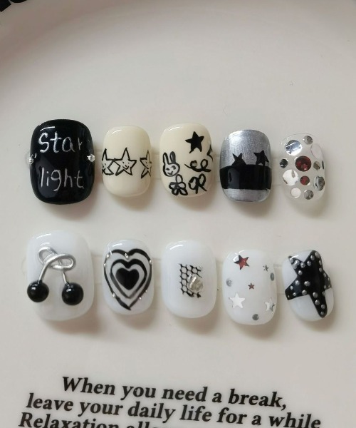 【オーダーページ】ウィッシュコアネイルチップ Y2K 韓国 ワンホン ガーリー セール】WEGO/イマドキ韓国風アートショートネイルチップ/ウィッシュ