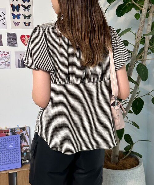 CIAOPANIC（チャオパニック）の「【neutral】ギンガムチェックパフスリーブリボンブラウス（シャツ/ブラウス・レディース・ブラック/ピンク/ベージュ・FREE）」の11枚目の写真