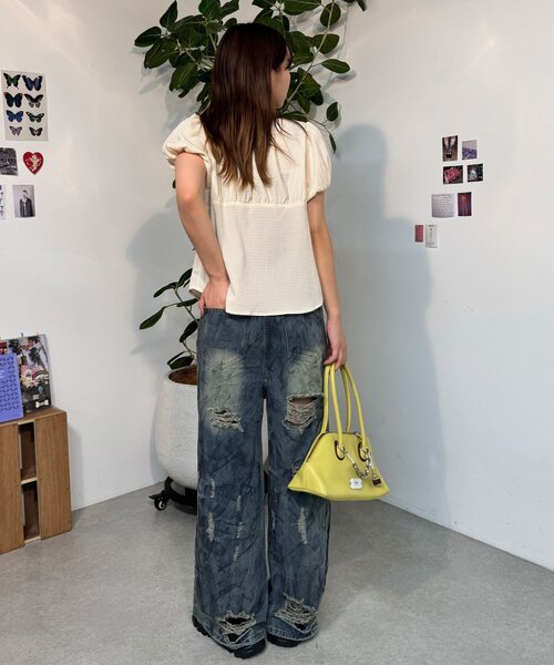 CIAOPANIC（チャオパニック）の「【neutral】ギンガムチェックパフスリーブリボンブラウス（シャツ/ブラウス・レディース・ブラック/ピンク/ベージュ・FREE）」の19枚目の写真