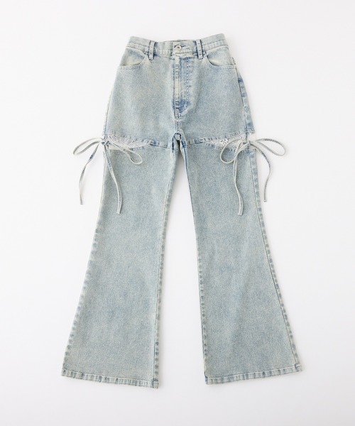 サイズ展開あり】サイドオープンレースデニムパンツ（デニムパンツ