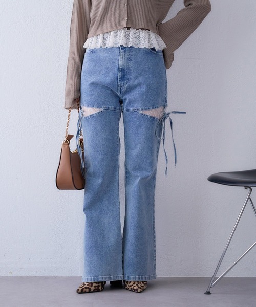 one after another NICE CLAUP（ワンアフターアナザーナイスクラップ）の「【サイズ展開あり】サイドオープンレースデニムパンツ（デニムパンツ・レディース・ライトブルー/ブルー系その他/ブルー・SMALL/MEDIUM）」の19枚目の写真