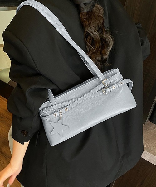 HOOK（フック）の「HOOK for girls　くすみパステルカラー スクエアショルダーバッグ（ボストンバッグ・レディース・イエロー/ブルー/ホワイト/パープル/ブラック・FREE）」の3枚目の写真