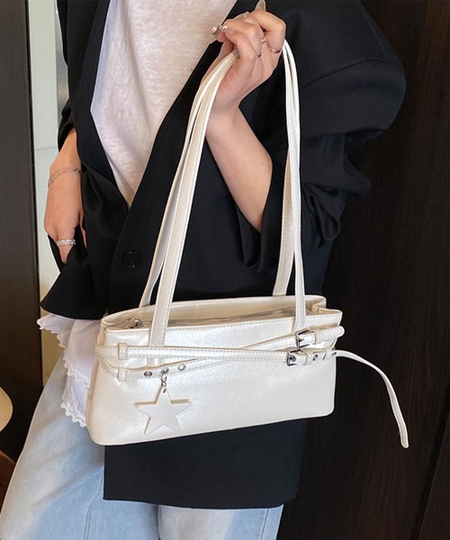 HOOK（フック）の「HOOK for girls　くすみパステルカラー スクエアショルダーバッグ（ボストンバッグ・レディース・イエロー/ブルー/ホワイト/パープル/ブラック・FREE）」の14枚目の写真
