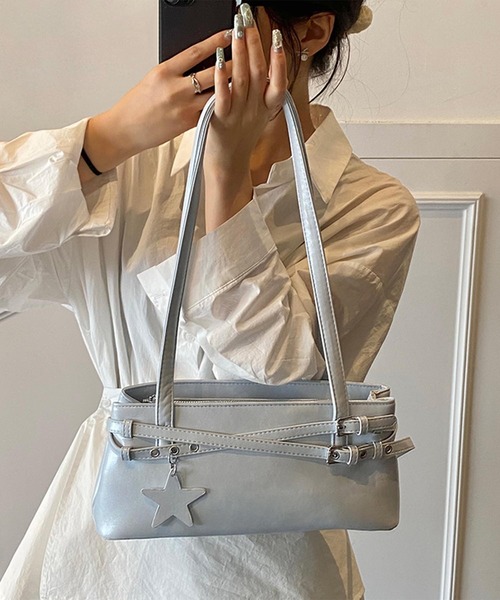 HOOK（フック）の「HOOK for girls　くすみパステルカラー スクエアショルダーバッグ（ボストンバッグ・レディース・イエロー/ブルー/ホワイト/パープル/ブラック・FREE）」の19枚目の写真