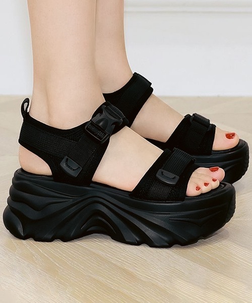セール】6C44 ダブルベルト厚底サンダル スポーツサンダル（サンダル