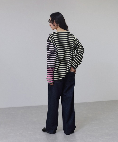 ADAM ET ROPE'（アダムエロペ）の「【G.F.G.S. for ADAM ET ROPE'】別注ボートネックボーダー（Tシャツ/カットソー・レディース・ピンク/ライトグリーン・FREE）」の20枚目の写真