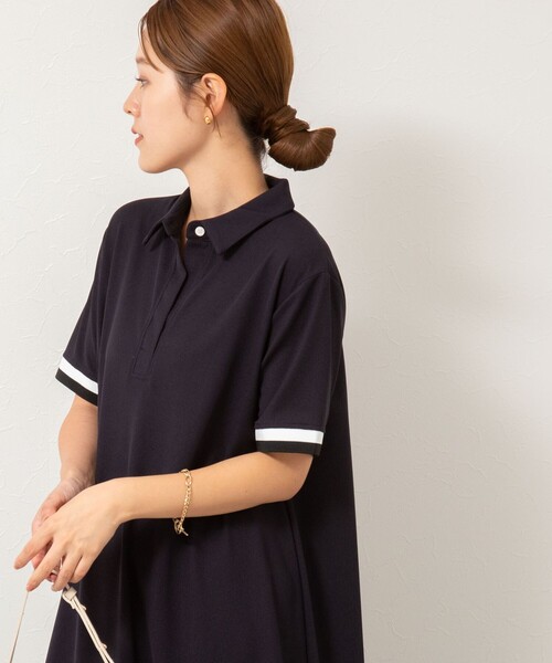 NOLLEY'S ポロ襟　フレア　ニット　ワンピース ノーリーズ NOLLEY'S ポロ襟フレアワンピース （ライトブルー