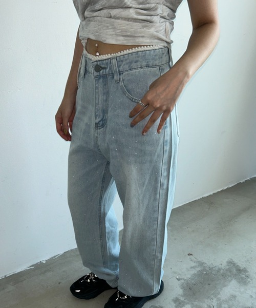 .KOM(ドットコム)の「A'GEM/9 × .kom 『.KOMZ/ドットケーオーエムゼット』 /ライトウォッシュ ストレートデニムパンツ(デニムパンツ・レディース・ライトブルー・M/L)」の6枚目の写真