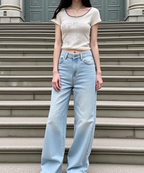 .KOM(ドットコム)の「A'GEM/9 × .kom 『.KOMZ/ドットケーオーエムゼット』 /ライトウォッシュ ストレートデニムパンツ(デニムパンツ・レディース・ライトブルー・M/L)」の5枚目の写真