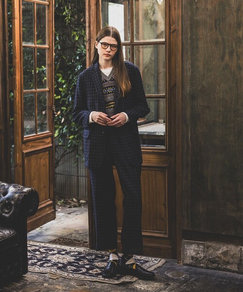 セール】ダブルウィーブ ウール チェック 3ボタンジャケット ボックス