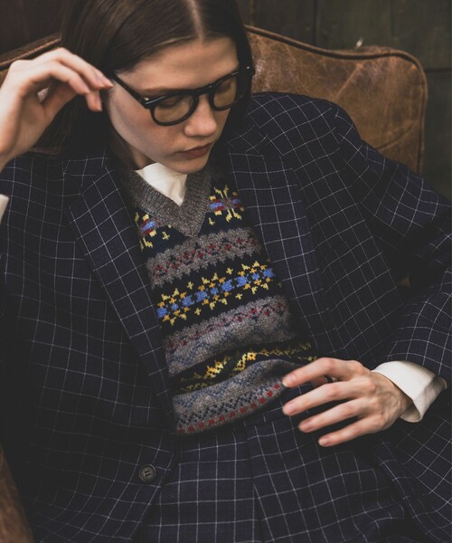 セール】ダブルウィーブ ウール チェック 3ボタンジャケット ボックス