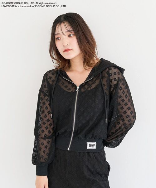 パーカー LOVEBOAT フラワーメッシュパーカー レディース Green Parks｜□LOVEBOAT フラワーメッシュパーカー | Rakuten