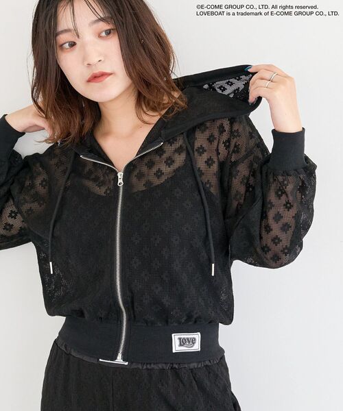 Green　Parks（グリーンパークス）の「■LOVEBOAT フラワーメッシュパーカー（パーカー・レディース・ブラック・FREE）」の14枚目の写真