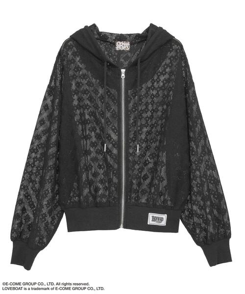 Green　Parks（グリーンパークス）の「■LOVEBOAT フラワーメッシュパーカー（パーカー・レディース・ブラック・FREE）」の15枚目の写真