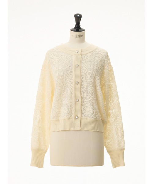 STRAWBERRY-FIELDS（ストロベリーフィールズ）の「ローズレース×ニット_モールレースカーディガン（カーディガン/ボレロ・レディース・ブラック/キナリ・2）」の3枚目の写真