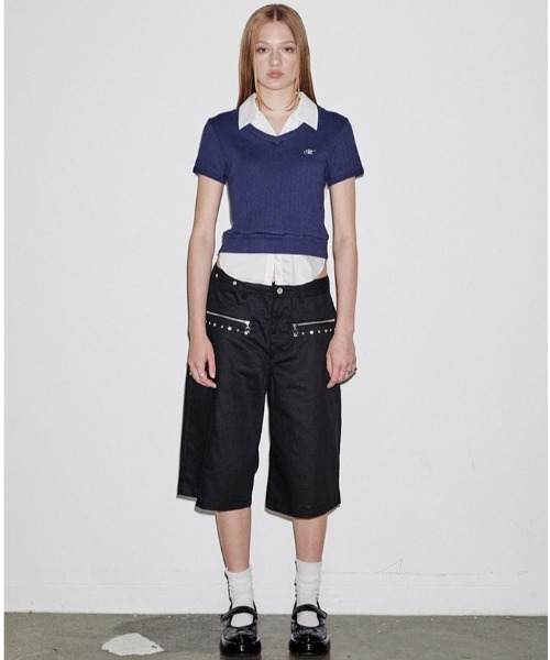 runningHIGH(ランニングハイ)の「A'GEM/9 × .kom 『runningHIGH/ランニングハイ』 SHIRTS LAYERED H/S TEE/シャツレイヤード半袖Tシャツ(その他トップス・レディース・グレー/ネイビー・FREE)」の8枚目の写真