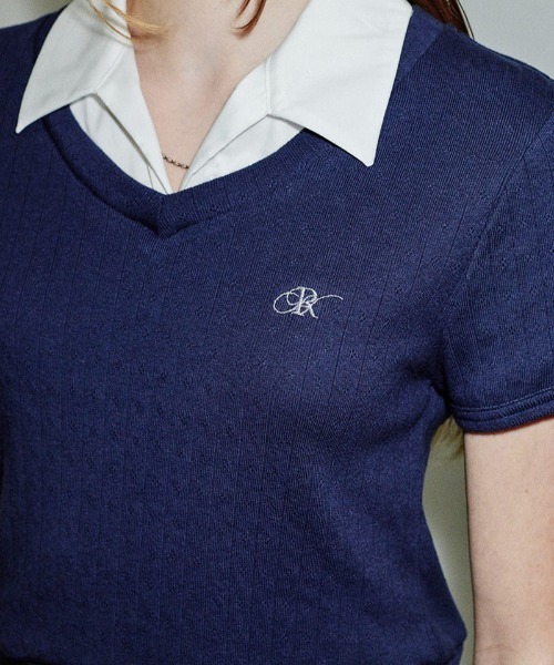 runningHIGH(ランニングハイ)の「A'GEM/9 × .kom 『runningHIGH/ランニングハイ』 SHIRTS LAYERED H/S TEE/シャツレイヤード半袖Tシャツ(その他トップス・レディース・グレー/ネイビー・FREE)」の5枚目の写真