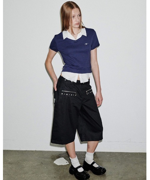 runningHIGH(ランニングハイ)の「A'GEM/9 × .kom 『runningHIGH/ランニングハイ』 SHIRTS LAYERED H/S TEE/シャツレイヤード半袖Tシャツ(その他トップス・レディース・グレー/ネイビー・FREE)」の7枚目の写真