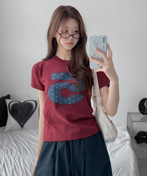 UNE MANSION（ユヌマンション）の「Ｎｏ.5スターロゴクロップド半袖Ｔシャツ（Tシャツ/カットソー・レディース・ブラック/ワイン/ホワイト・FREE）」の9枚目の写真