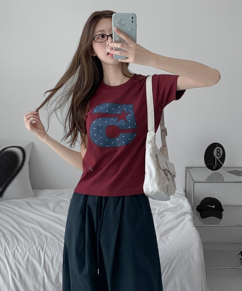 UNE MANSION（ユヌマンション）の「Ｎｏ.5スターロゴクロップド半袖Ｔシャツ（Tシャツ/カットソー・レディース・ブラック/ワイン/ホワイト・FREE）」の10枚目の写真