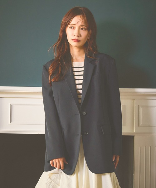 mysty woman（ミスティウーマン）の「オーバーサイズシングルジャケット　582491（テーラードジャケット・レディース・モカ/ネイビー/ベージュ・MEDIUM/SMALL）」の3枚目の写真