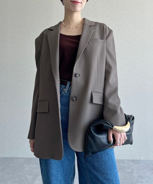 mysty woman（ミスティウーマン）の「オーバーサイズシングルジャケット　582491（テーラードジャケット・レディース・モカ/ネイビー/ベージュ・MEDIUM/SMALL）」の19枚目の写真