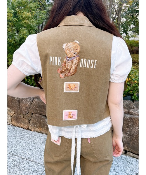PINK HOUSE（ピンクハウス）の「テディベア刺繍デニムベスト（ベスト・レディース・ネイビー/ブラック/カーキ/ブルー・MEDIUM/LARGE）」の8枚目の写真