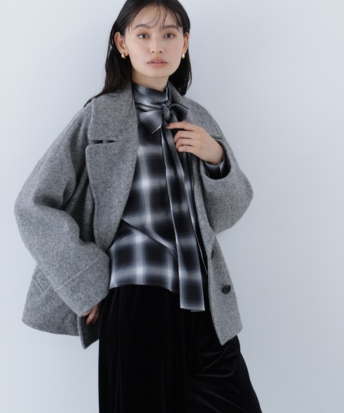 【完売品】オーバーフォルムハーフコート ウール　クリーム ◇ウーリーフォルムハーフコート（ピーコート）｜NATURAL BEAUTY