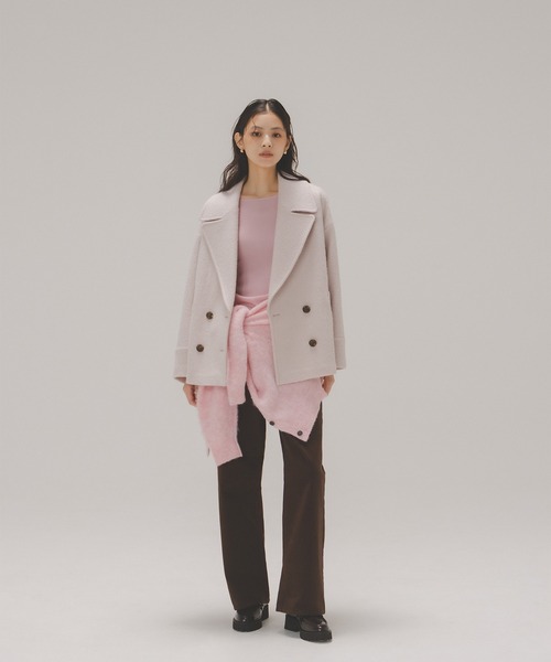 【完売品】オーバーフォルムハーフコート ウール　クリーム ◇ウーリーフォルムハーフコート（ピーコート）｜NATURAL BEAUTY