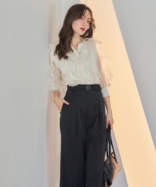 SWINGLE(スウィングル)の「キーネックラッフルフリルブラウス(シャツ/ブラウス・レディース・ブラウン/オフホワイト/ピンク・FREE)」の12枚目の写真