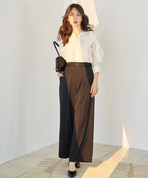 SWINGLE(スウィングル)の「キーネックラッフルフリルブラウス(シャツ/ブラウス・レディース・ブラウン/オフホワイト/ピンク・FREE)」の13枚目の写真