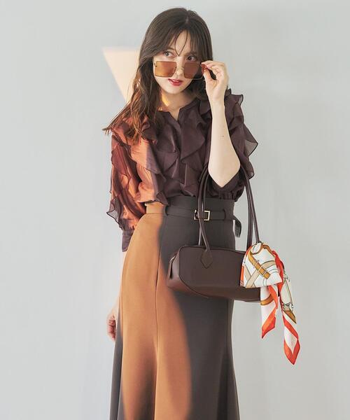 SWINGLE(スウィングル)の「キーネックラッフルフリルブラウス(シャツ/ブラウス・レディース・ブラウン/オフホワイト/ピンク・FREE)」の6枚目の写真