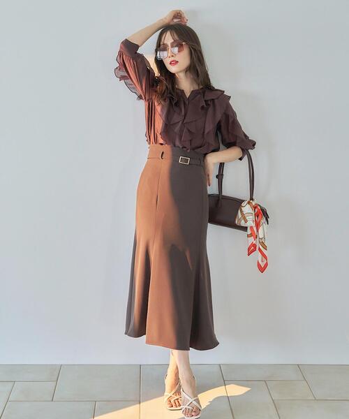 SWINGLE(スウィングル)の「キーネックラッフルフリルブラウス(シャツ/ブラウス・レディース・ブラウン/オフホワイト/ピンク・FREE)」の7枚目の写真