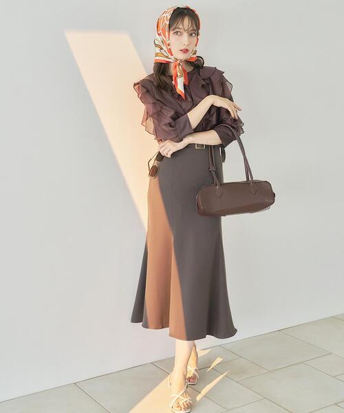 SWINGLE(スウィングル)の「キーネックラッフルフリルブラウス(シャツ/ブラウス・レディース・ブラウン/オフホワイト/ピンク・FREE)」の8枚目の写真