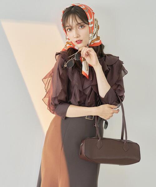 SWINGLE(スウィングル)の「キーネックラッフルフリルブラウス(シャツ/ブラウス・レディース・ブラウン/オフホワイト/ピンク・FREE)」の9枚目の写真