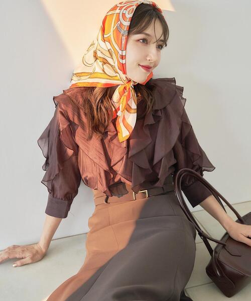 SWINGLE(スウィングル)の「キーネックラッフルフリルブラウス(シャツ/ブラウス・レディース・ブラウン/オフホワイト/ピンク・FREE)」の10枚目の写真