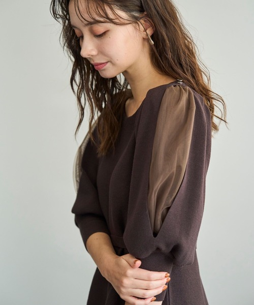 31 Sons de mode（トランテアン　ソン　ドゥ　モード）の「2025秋冬新作 肩リボンミニニットワンピース（ワンピース・レディース・ブラウン/ブラック・ﾌﾘ-）」の22枚目の写真