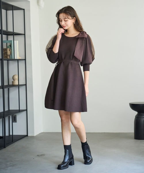 31 Sons de mode（トランテアン　ソン　ドゥ　モード）の「2025秋冬新作 肩リボンミニニットワンピース（ワンピース・レディース・ブラウン/ブラック・ﾌﾘ-）」の15枚目の写真