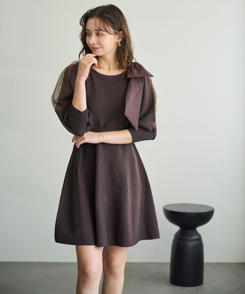 31 Sons de mode（トランテアン　ソン　ドゥ　モード）の「2025秋冬新作 肩リボンミニニットワンピース（ワンピース・レディース・ブラウン/ブラック・ﾌﾘ-）」の18枚目の写真
